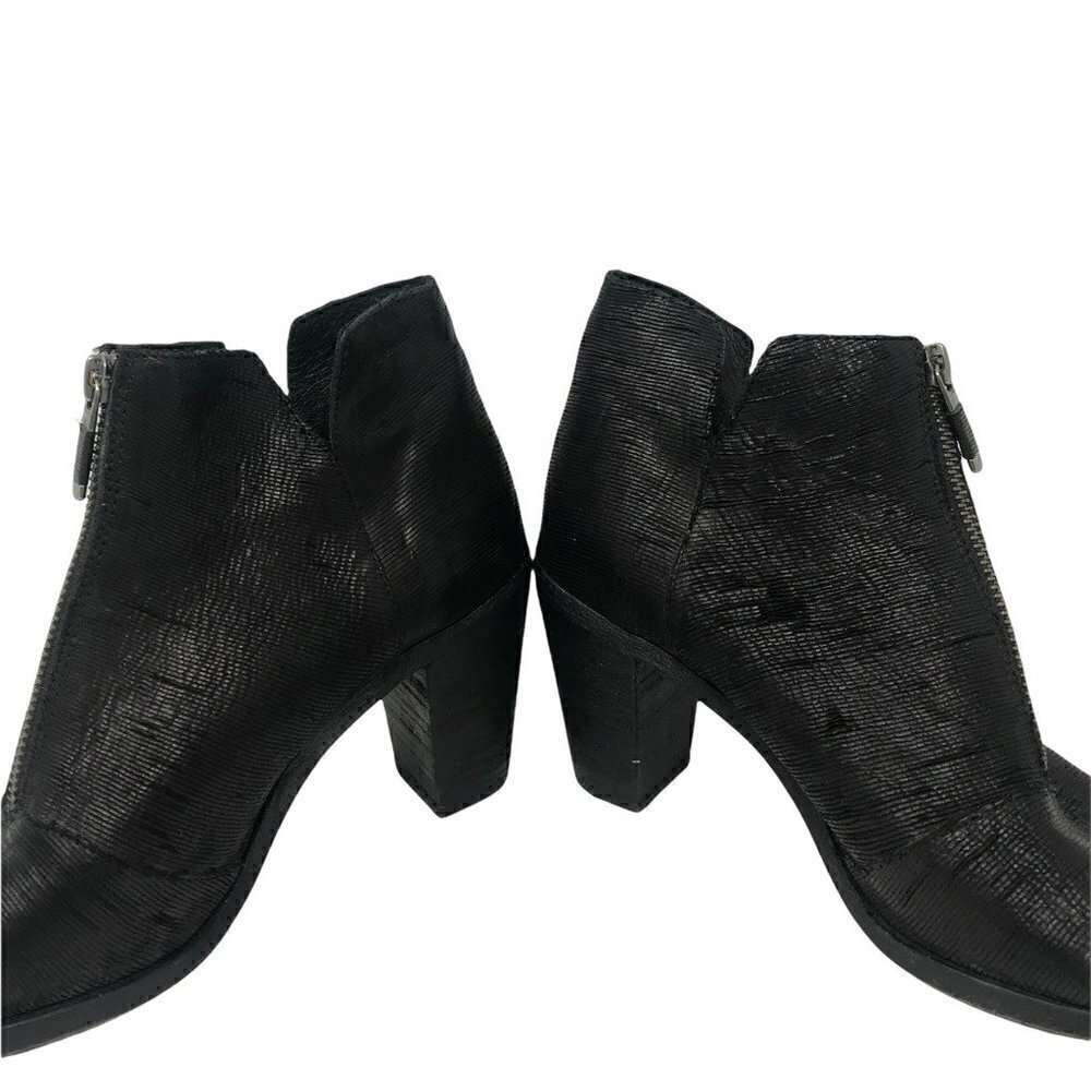 Eileen Fisher Womens Ankle Booties Black Leather Block Heel Peep Toe Zip 7.5 - Picture 6 of 8